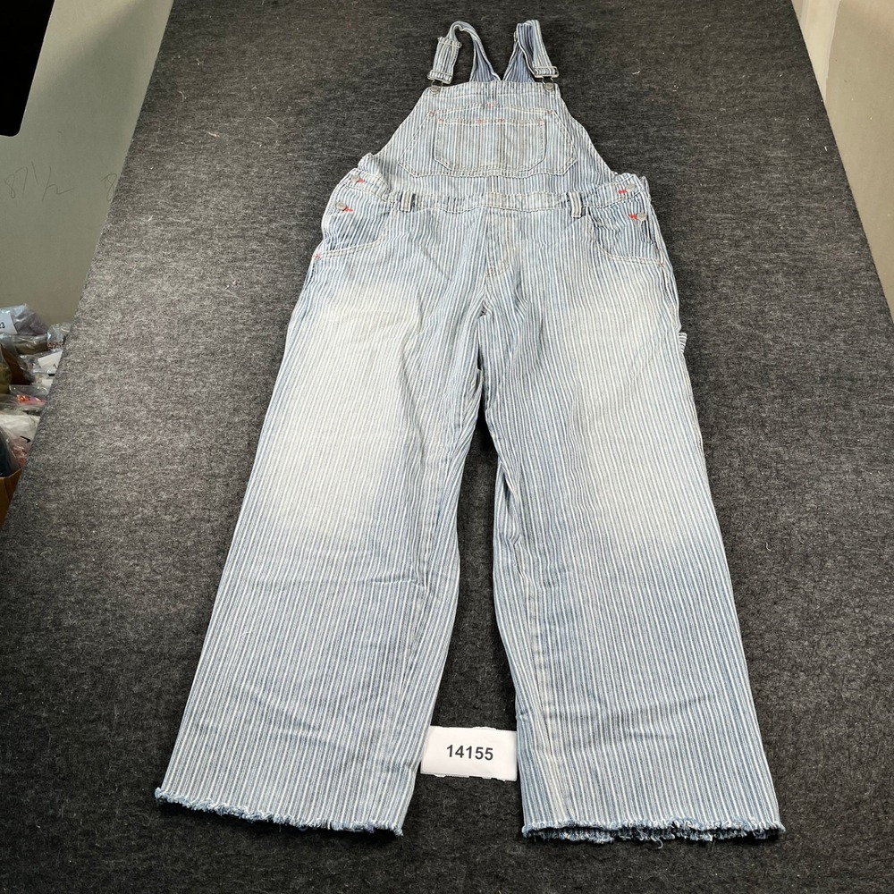 Wild Fable Dungarees Overalls Womens Large Blue Denim Striped Cotton Raw Hem